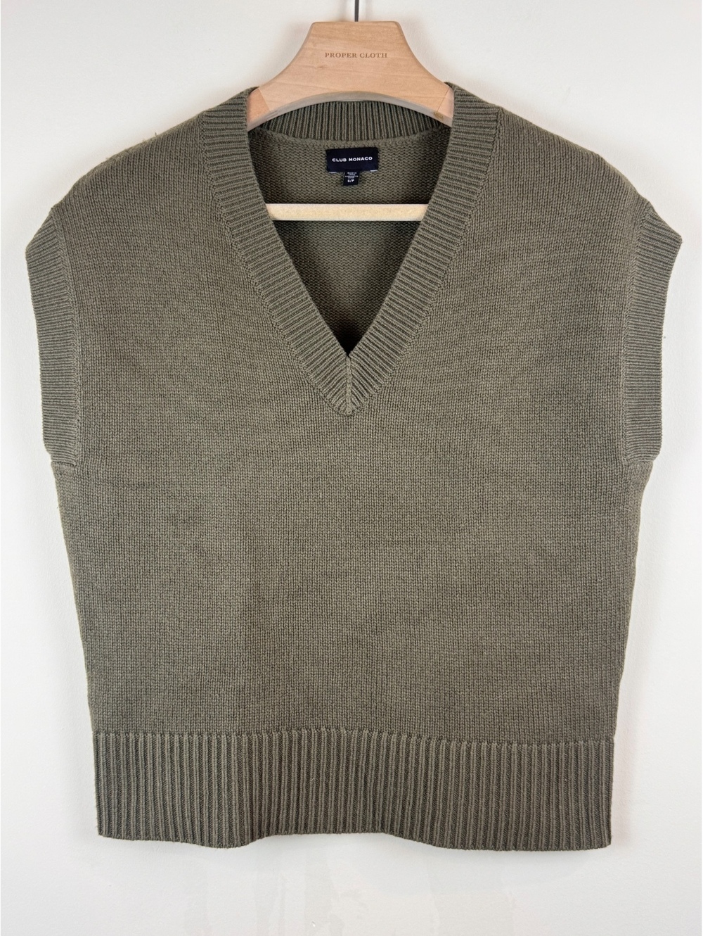 Club Monaco Relaxed Wool Sweater Vest Army Green V Neck Oversized Size S